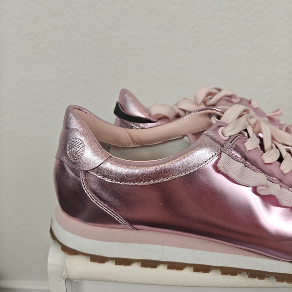 Tory Burch Women's Ruffle Trainer Leather Lace Up Sneakers Metallic Pink Size 8M - Picture 4 of 16